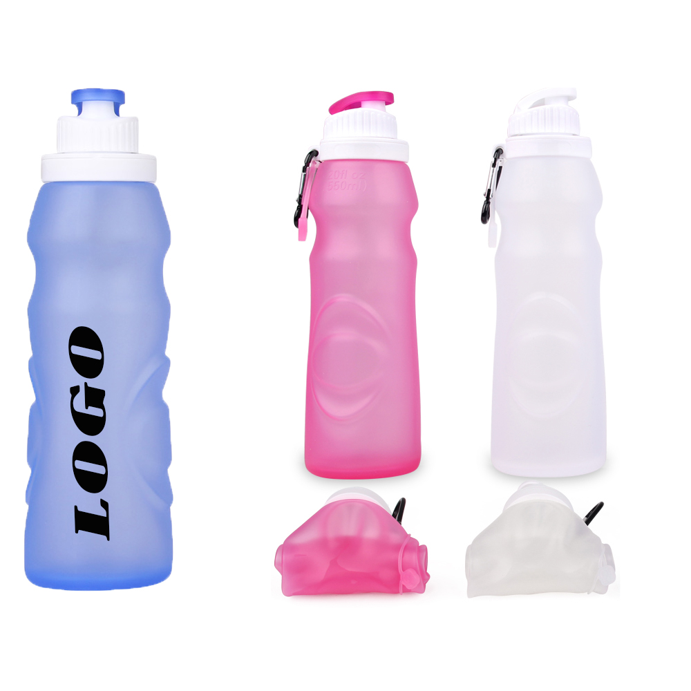20 OZ Ultralight Folding Silicone Water Bottle With Carabiner WPZL8115