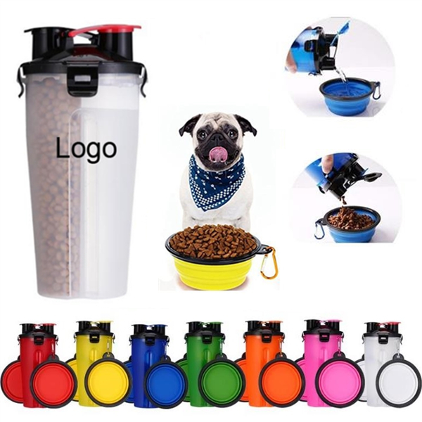 2 In 1 Portable Pet Food/Drink Bottle With Folding Bowls   WPRQ9131