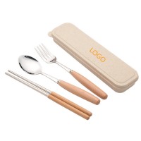 Wooden Handle Stainless Steel tableware Set with 1 chopsticks/1 fork/1 spoon WPRQ9188