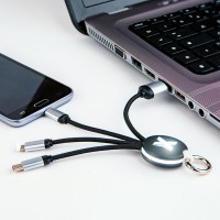 3In1 Lightful Usb Charging Cable With Key Chain   WPJC9001