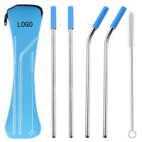 Stainless Steel Straw With Silicone Tip And Cleaning Brush  WPJZ046