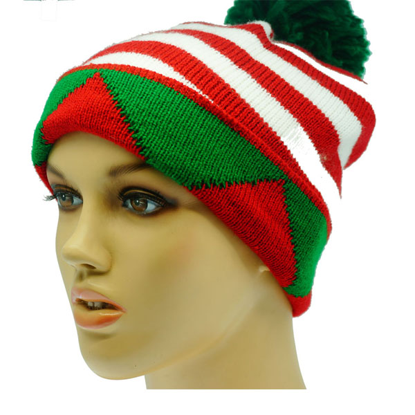 Christmas Knitted Beanie with Pom Jacquard WPSK7004