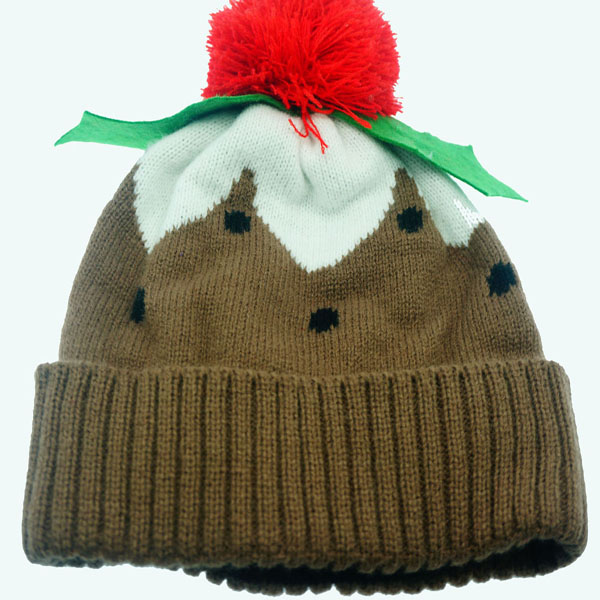 Christmas Knitted Beanie with Pom Jacquard WPSK7008