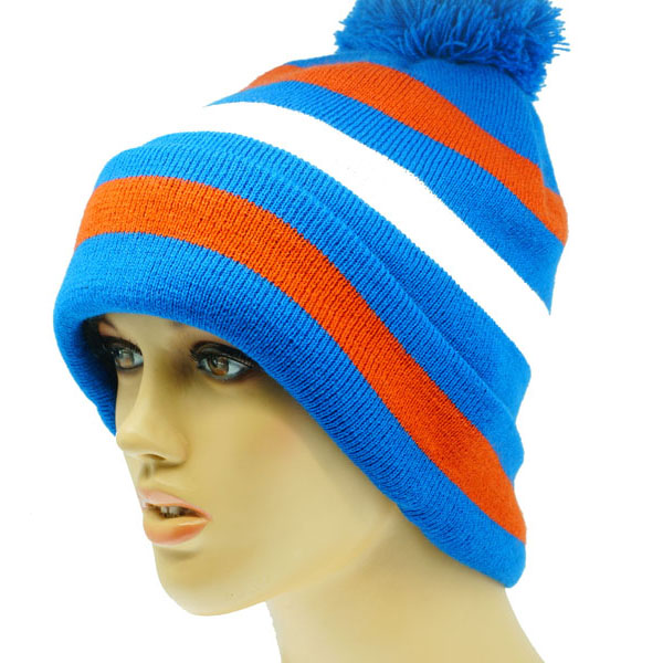 Adult Sports Football Knitted Beanie with Pom Fleece Inside WPSK7010